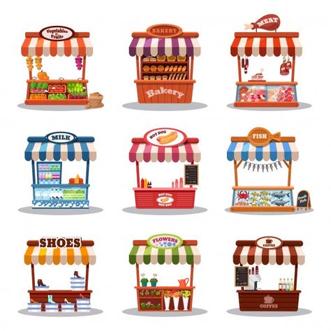 Stall street market  illustration. food ... | Premium Vector #Freepik #vector #flower #food #coffee #cartoon Market Illustration, Street Food Design, Food Stall Design, Hotel Room Design, Stall Designs, Shop Illustration, Food Graphic Design, Food Stall, Market Stalls