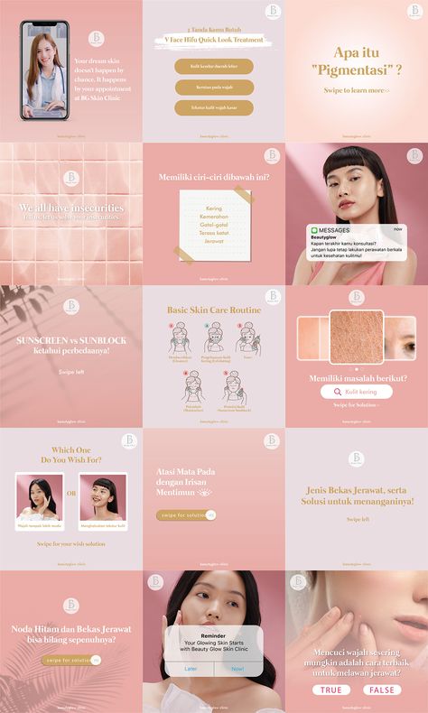 Beauty Clinic Instagram Design, Skin Instagram Feed, Beauty Spa Instagram Feed, Beauty Template Design, Skin Clinic Instagram Feed, Skincare Instagram Feed Ideas, Beauty Feed Instagram Ideas, Instagram Beauty Feed, Beauty Clinic Instagram Feed