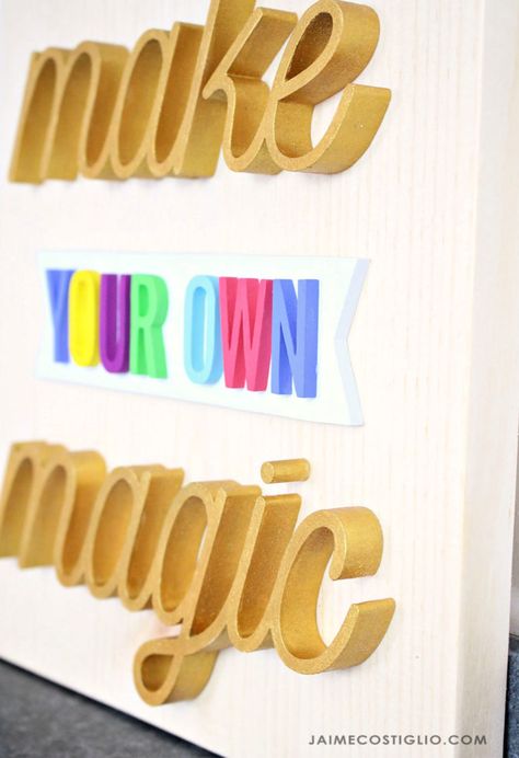 A DIY tutorial to make 3D painted sign using cut out letters and DecoArt Americana acrylic paints. Create your own dimensional sign using this technique. Mdf Letters, Cut Out Letters, Script Words, Wall Logo, Handmade Wood Signs, Raised Letters, Americana Decor, Quilting Rulers, Diy 3d