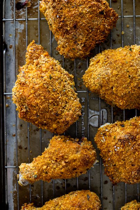 Baked cornflake chicken - Simply Delicious Cornflakes Chicken, Chicken In Cornflakes, Chicken Drumstick Meals, Chicken With Corn Flakes Baked, Baked Corn Flake Chicken, Cornflake Chicken Baked, Cornflake Chicken, Chicken Fingers Baked, Chicken Drumstick Recipes