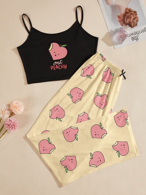 Multicolor Cute  Sleeveless Polyester Cartoon,Letter Pant Sets Embellished Slight Stretch  Women Sleep & Lounge Pjs Cute, Sleepover Outfit, Pj Outfit, Selling Clothes Online, Cute Outfits With Shorts, Neat Casual Outfits, Plus Size Clothing Online, Fashion Dream Job, Pajama Fashion