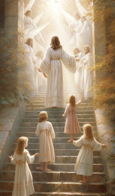 Laminated card with rounded corners. Size: 2.5” x 4.25” Heavenly greeting by angels. A69 Beautiful Angels Pictures Heavens, Heaven Pictures, Heaven Painting, Heaven Wallpaper, Angel In Heaven, Messages From Heaven, Spiritual Angels, Stairs To Heaven, Real Angels