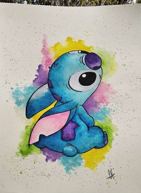 Stitch Watercolor Painting, Watercolor Stitch, Character Tattoo Ideas, Wrap Around Tattoo, Cartoon Character Tattoos, Cartoon Tattoos, Easy Stitch, Blast From The Past, Drawing Inspo