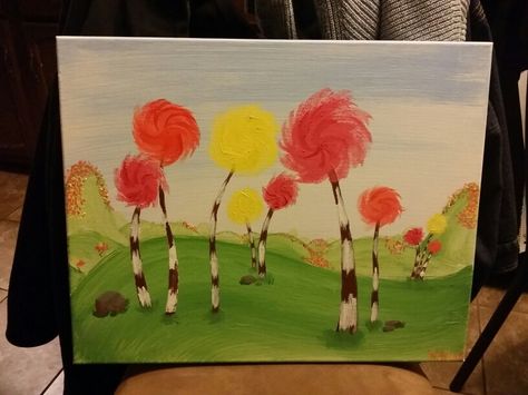 Truffula Trees Painting, The Lorax Trees Painting, Lorax Painting Ideas, Lorax Trees Painting, The Lorax Art, The Lorax Trees, Lorax Painting, Truffala Trees, Lorax Trees