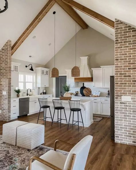 Vaulted Ceiling Ideas, Vaulted Ceiling Lighting, Vaulted Ceiling Kitchen, Vaulted Ceiling Living Room, Unique House Plans, Kitchen Floor Plans, Kitchen Ceiling, Kitchen Concepts, Up House