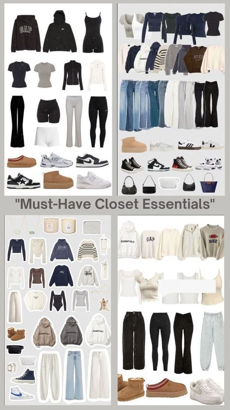 Athleisure Fall Capsule Wardrobe, Capsule Wardrobe Shopping List, School Wardrobe Essentials, Full Capsule Wardrobe, College Outfit Basics, Closet Must Haves For Teens, Basics To Have In Your Closet, Outfits To Wear When On Your Period, Teen Girl Capsule Wardrobe