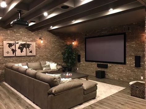 Exposed Basement Ceiling, Basement Ceiling Painted, Low Ceiling Basement, Mancave Garage, Small Basement Remodel, Basement Home Theater, Theater Rooms, Diy Basement, At Home Movie Theater