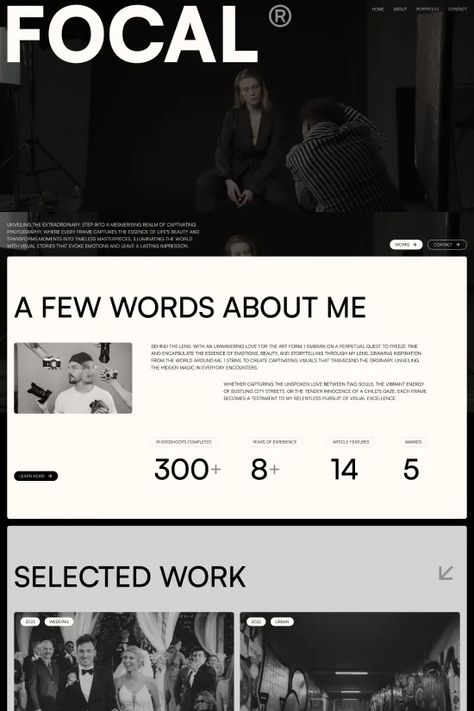 Explore Focal, a modern dark Black and White Minimalist Webflow website template. Perfect for creative professionals, this template offers a sleek design with a focus on showcasing work elegantly. Ideal for photographers, it presents a well-balanced layout and immersive user experience. Black And White Editorial Design, Website Templates Design, Elegant Website Design Layout, Black White Gold Website Design, Minimalistic Website Design Inspiration, Website Black And White, Monochromatic Website Design, Minimalist Portfolio Website, Black And White Web Design