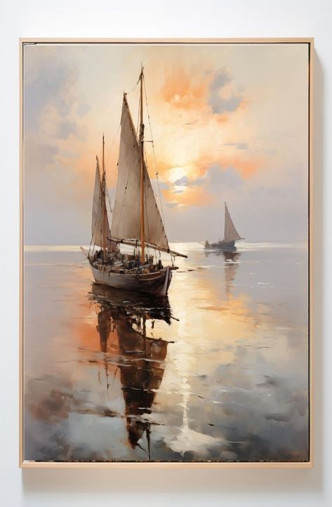 Boat Painting Acrylic, Navi A Vela, Sailing Art, Art Painting Tools, Muted Colours, Sailboat Painting, Ship Paintings, Boat Art, Boat Painting