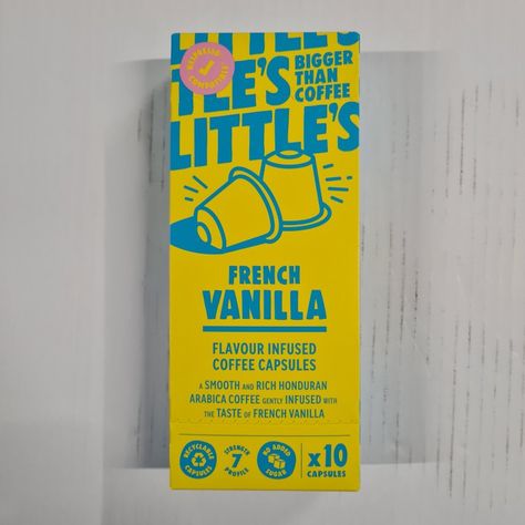 Packaging Design for Little's French Vanilla flavour infused coffee capsules. Vanilla Packaging, Vanilla Packaging Design, Drip Coffee Packaging, Coffee Drip Packaging Design, Coffee Bean Packaging Design, Coffee Beans Packaging Design, Infused Coffee, Coffee Capsules, Arabica Coffee