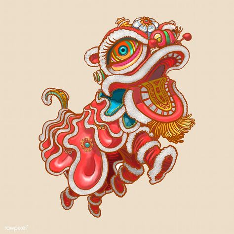 Chinese New year graphic | free image by rawpixel.com Chinese Lion Dance, Dance Vector, Chinese Lion, Chinese New Year Dragon, Chinese Illustration, Chinese New Year Design, Lion Illustration, New Year Illustration, Desain Buklet