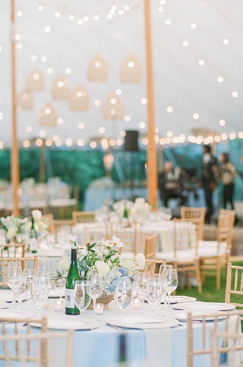 New England Wedding Ideas, Cape Cod Wedding Table Decor, Wedding Tent Lanterns, Summer Coastal Wedding Colors, New England Wedding Decor, Light Blue Outdoor Wedding, Nantucket Themed Wedding, Wedding Reception Lanterns, Cape Cod Wedding Color Palette