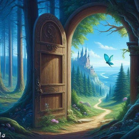 Magic Doors Fantasy Portal, Fantasy Doorway, Open Door Photography, Magical Doorway, Magical Door, Beautiful Moon Pictures, Magic Door, Presentation Pictures, Fairy Paintings