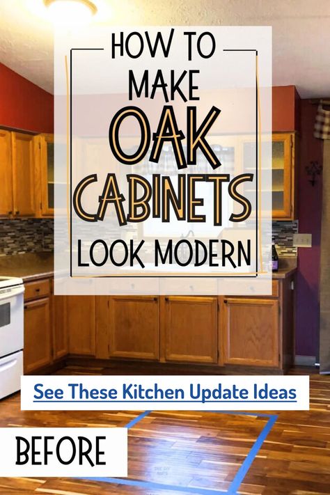 How To Make Oak Kitchen Cabinets Look Modern from 47 VERY Small Kitchen Ideas For a Simple Low Cost Makeover Diy Kitchen Cabinets Makeover, Redo Kitchen Cabinets, Honey Oak Cabinets, Kitchen Storage Hacks, Oak Kitchen Cabinets, Kitchen Aesthetic, Organizing Hacks, Kitchen Cabinets Makeover, Wood Kitchen Cabinets