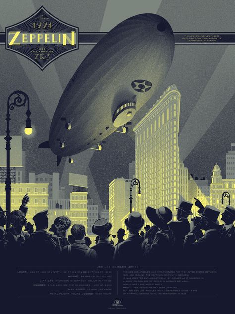 Tom Whalen, Zeppelin Airship, Andermatt, Retro Future, Infographic Poster, Deco Poster, Phone Booth, Art Deco Posters, Geek Art