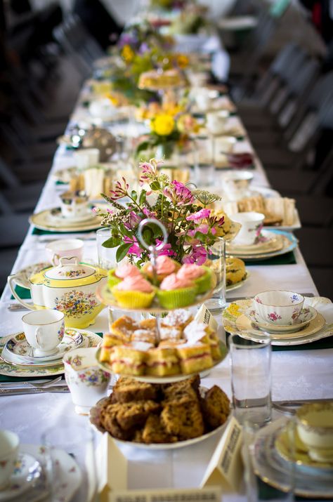 Afternoon tea on vintage cake stands and china by Itsy Bitsy Vintage for a village hall inspired wedding. Venue: The Storey, Lancaster, food by the Nice Bar & Restaurant, photo by Beanphoto. Vintage Wedding Cake Table, Wedding Food Table, Breakfast Alternatives, High Tea Wedding, Vintage Wedding Venues, Afternoon Tea Wedding, Cornish Wedding, Wedding Reception Hall, Village Hall Wedding