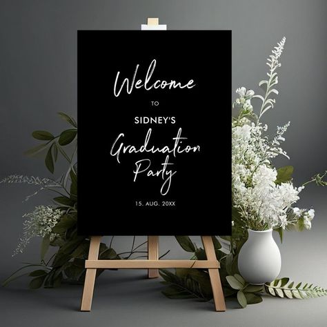 Black & White Modern Graduation Party Welcome Sign Graduation Party Welcome Sign, Modern Graduation Party, Graduation Party Signs, Dinner Party Decorations, Graduation Party Themes, Party Welcome Sign, Graduation Signs, Graduation Theme, Welcome Signs