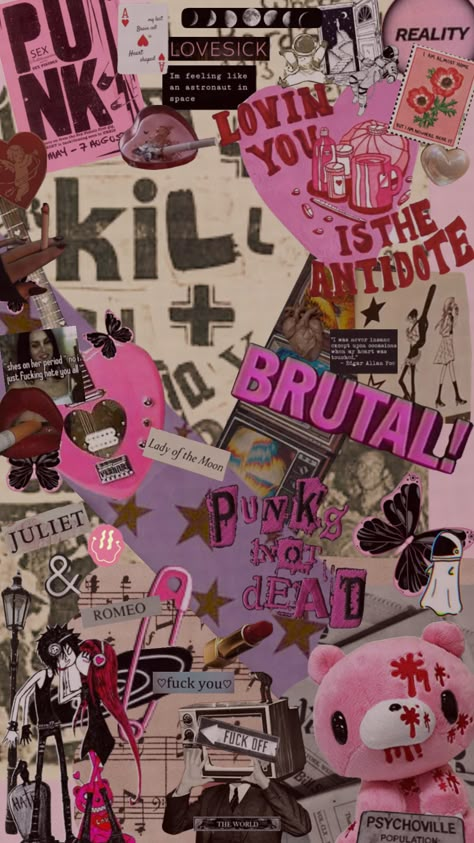 Punk Phone Backgrounds, Punk Rock Posters Art, Pink Punk Wallpapers, Pop Punk Bands Wallpaper, Punk Pink Wallpaper, Punk Background Aesthetic, Punk Love Aesthetic, Y2k Punk Wallpaper, Pink Rock Wallpaper