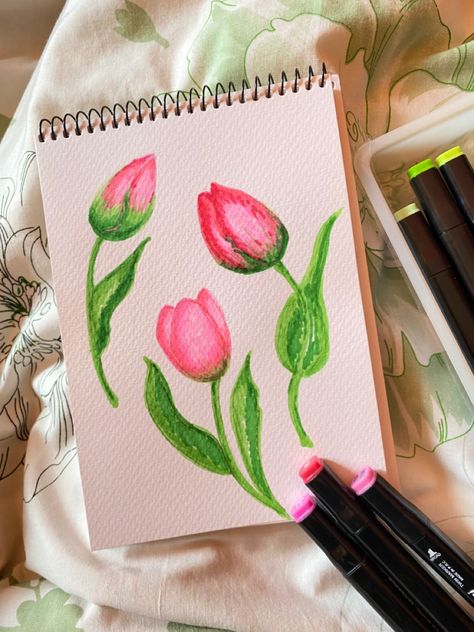 Flower Drawings With Markers, Alcohol Markers Flowers, Drawing With Alcohol Markers Easy, Things To Draw With Ohuhu Markers, Flowers Drawing Markers, Alcohol Marker Drawings Easy Ideas, Alcohol Marker Art Easy, Things To Draw With Alcohol Markers Easy, Ohuhu Markers Art Easy