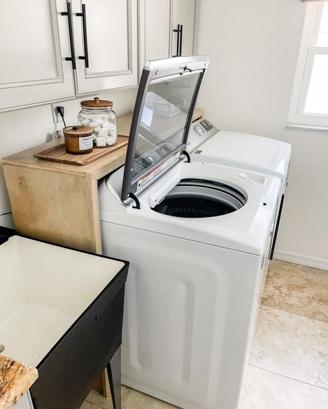 Over Washer Dryer Shelf, Shelf Over Top Loader Washer And Dryer, Diy Shelf Over Washer And Dryer, Over The Washer And Dryer Shelf, Behind Washer And Dryer Shelf Diy, Laundry Utility Room Ideas, Laundry Room Shelf Over Washer And Dryer, Shelves Over Washer And Dryer, Laundry Shelf Over Washer