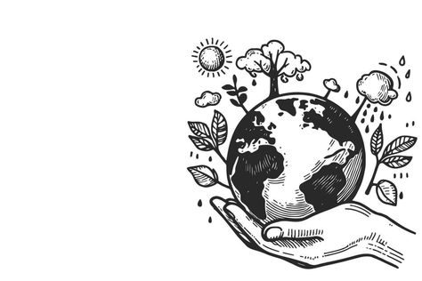 line drawing of two hands holding globe earth or earth planet with growth plant World Plants. Save world environment day concept vector illustration on white Background Healthy Environment Drawing, World Drawing Earth, Earth Sketch, Growth Plant, Earth Drawing, Two Hands Holding, Science Drawing, Environment Sketch, Globe Earth