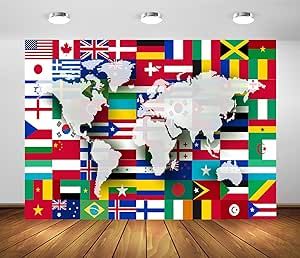 BELECO 9X6ft Fabric World Flags Backdrop World Map International Flag Country Flags Background for Themed Party Decorations Home Decor Photo Booth Studio Props World Flags, Flag Country, Studio Props, Themed Party, Country Flags, Photo Booth, World Map, Party Decorations, Flag