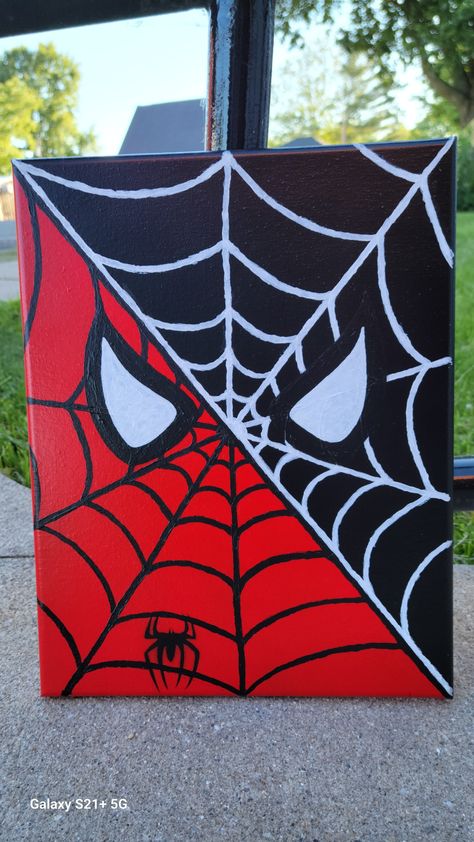 Spider Man On Wall, Spiderman Art Easy, Avengers Easy Painting, 10×12 Canvas Painting Ideas, Easy Drawings For Canvas, Art Class Project Ideas, Spiderman Glass Painting, Spider Man Painting Ideas, Spiderman Acrylic Painting