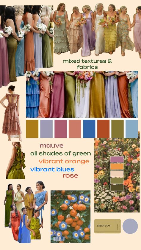 Bridesmaids Mismatched, Wildflower Wedding Theme, Fall Bridesmaids, Fall Bridesmaid Dresses, Mismatched Bridesmaids, Mismatched Bridesmaid Dresses, Fantasy Wedding, Future Wedding Plans, Theme Color