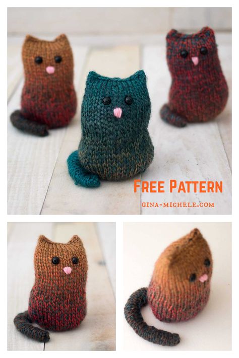 Flat Knit Stuffed Animal, Free Knitting Patterns For Beginners Simple, Easy Knit Animals For Beginners, Knitting Cat Pattern, Beginner Knitting Ideas, Knitted Cat Toys Free Pattern, Small Things To Knit, Knitting Machine Animals, Cat Knitting Pattern Free