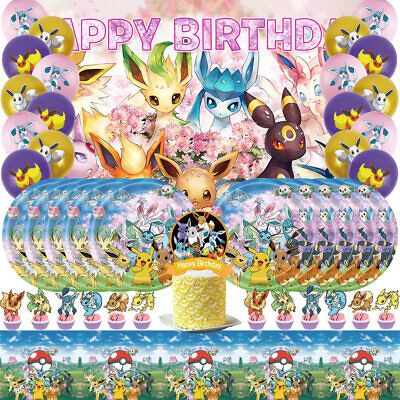 Top Rated Eevee Happy Birthday Party Supplies Plates Balloon Cake Toppers Banner 5x3ft, HOME & DECOR Eevee Evolutions Birthday Party, Eevee Birthday Party Ideas, Eevee Birthday, Backdrop Decor, Pokemon Eeveelutions, Cake Banner Topper, Balloon Cake, Pokemon Birthday, Party Background