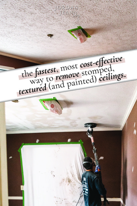 Stomped Ceiling, Remove Textured Ceiling, Stamped Ceiling, Textured Ceiling Paint, Popcorn Ceiling Makeover, Textured Ceiling, Diy Sanding, Reno Tips, Stucco Ceiling