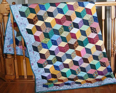 Tumbling Blocks Pattern, Tumbling Blocks Quilt, Quilting Digest, Tumbling Blocks, Baby Quilt Pattern, Pattern Quilt, Quilt Block Patterns Free, The Quilt Show, Scrap Quilt Patterns