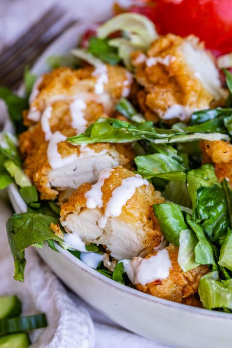 Crispy Chicken Salad Recipe, Buttermilk Crispy Chicken, Crispy Chicken Salad, Fried Chicken Salads, Gourmet Salads, Crispy Chicken Salads, Chef Salad Recipes, Buttermilk Dressing, The Food Charlatan