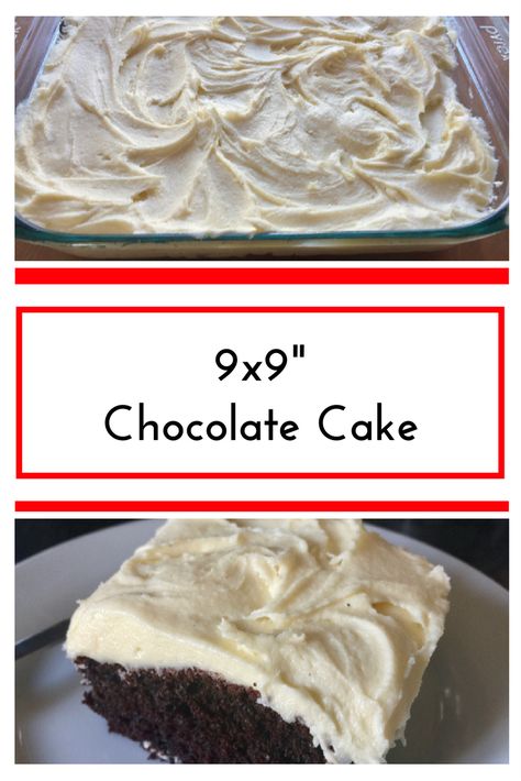 Moist chocolate cake in a 9x9 pan with white chocolate frosting. 9x9 Chocolate Cake Recipe, 8x8 Cake Recipe, 9 Inch Cake Recipe, Small Chocolate Cake, Snack Cake Recipe, Cake Sheet, King Arthur Flour Recipes, Chocolate Sheet Cake, French Recipes