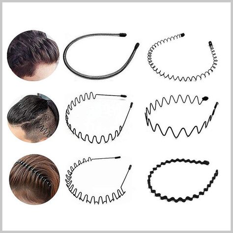 6 Pieces Metal Headbands Wavy Hairband Spring Hair Hoop Sports Fashion Hair Bands Unisex Black Elastic Non Slip Simple Headwe Man Hair Accessories, 90s Hairband Hairstyle, Hair Band For Men, Men Hair Accessories, Men Hairband, Boyfriend Board, Headwear Accessories, Hair Accessories Bun, Beard Tips