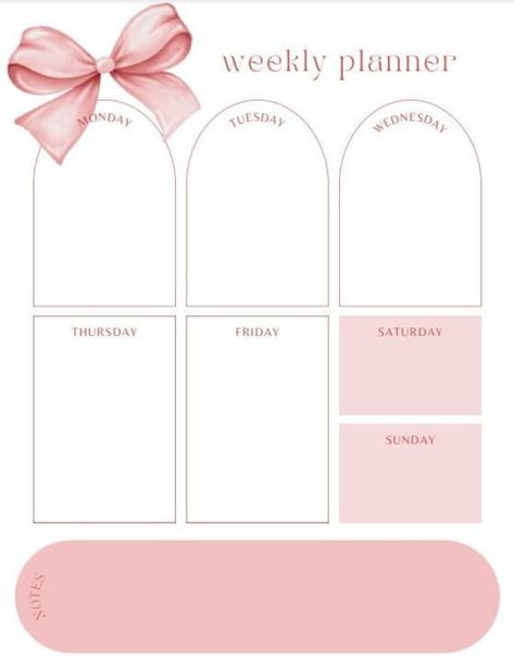 Weekly Calendar Printable Portrait, Minimalist Pink Bow Design, School Work Schedule quarterlyplanner #plannerlove📓 Weekly Planner Pink, Ipad Journaling, Ipad Templates, Free Weekly Planner Templates, Pink Daily Planner, Portrait Layout, Portrait Minimalist, Weekly Calendar Template, Weekly Schedule Printable