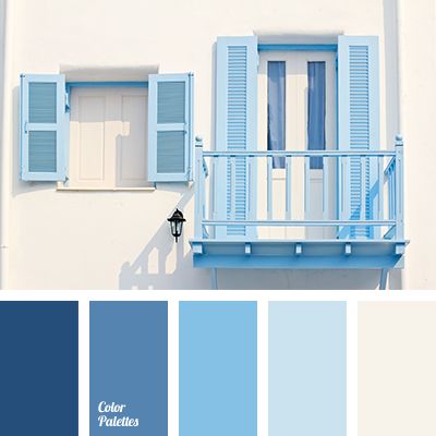 Resource that helps you in color selection, specially created with this aim; it is the generator of inspiration. Blue And White House, Kleiner Pool Design, Flat Bedroom, Blue Shutters, Shades Of Light Blue, Color Palette Ideas, Palette Ideas, Wall Living Room, Shades Of Light