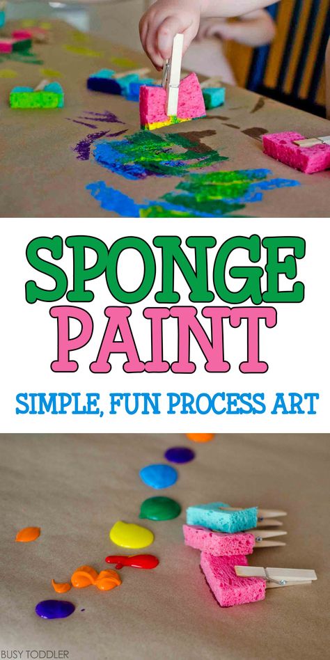 Sponge Painting Process Art: Super quick and easy toddler art activity; indoor activity; fun process art for toddlers and preschoolers Visual Arts Activities For Preschool, Two Year Old Process Art, Activities For 1 Year At Home, Art With Preschoolers, Group Art For Preschoolers, Square Art For Toddlers, Fine Motor Art Activities Preschool, Art Activities For Toddlers Daycare, Preschool Activities Back To School