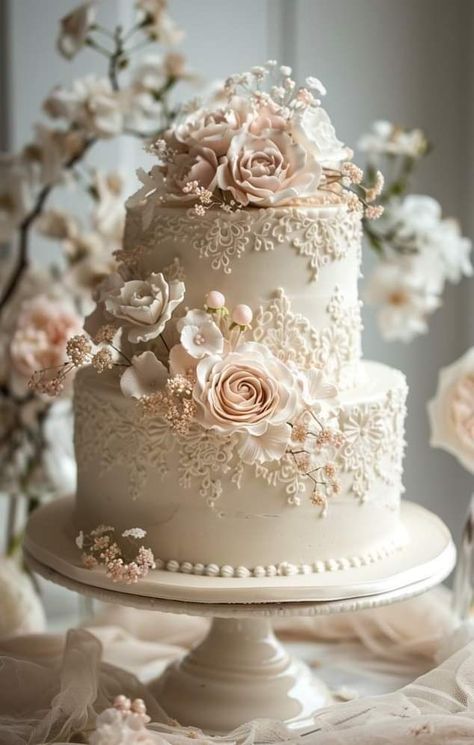 Nikkah Cake Ideas, Just Engaged Cake, Classy Wedding Cakes, Bolo Vintage, Pretty Wedding Cakes, Wedding Cakes Elegant, Dream Wedding Cake, Romantic Wedding Cake, Food Memes