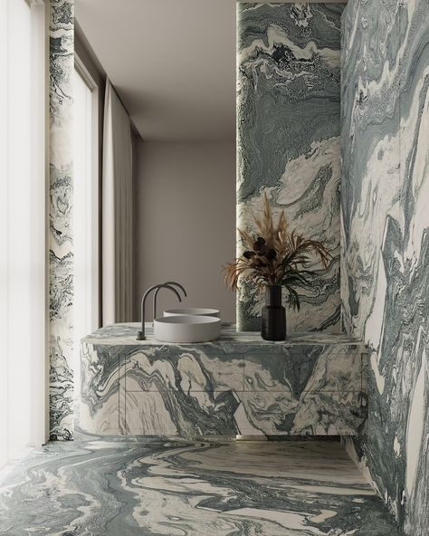 This breathtaking bathroom, crafted with ARCA’s Fantastico Arni Marble is a testament to sophisticated design. The striking interplay of colors and textures creates a truly unique space. #ARCAStone Available in the US. . . #architecture #interiordesign #luxuryinteriors #floridahomes #luxeinteriors #bathroomdesign #interiors #moderninteriors #luxurydesign #luxuryinteriors #powderroom #interiorinspiration #greenmarble Stone Toilet Design, All Marble Bathroom, Oasis Bathroom, Marble Toilet, Marble Interior Design, Texture Aesthetic, Marble Bathroom Designs, Marble Aesthetic, Bathroom Marble