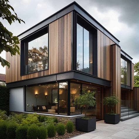 Modern House Cladding Exterior, Black Cladding White Render House, Black And Timber House, Exterior Timber Cladding, Timber Cladding Extension, Modern Wood Exterior House, Modern Cladding Exterior, Exterior Cladding Australia, Wooden Exterior House