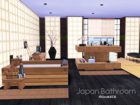 ShinoKCR's Japan Bathroom Sims 4 Japanese Bathroom, Japan Bathroom, Japan Bedroom, Japan Furniture, Vibrant Bedding, Japanese Bathroom, Furniture Cc, Die Sims 4, Japanese Bath