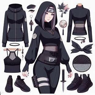 Ninja Anime Outfit, Dark Anime Outfits, Naruto Female Outfits, Naruto Inspired Outfits, Ninja Outfit Female, Naruto Outfits Female Design, Hair Color Cute, Naruto Oc Outfit, Naruto Outfits