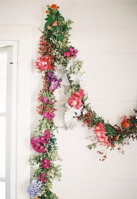 Celebrate the arrival of spring by decorating your home with a DIY flower garland. Byron Bay Weddings, Flowers And Greenery, Flower Garland, Wonderland Wedding, Floral Garland, Beltane, Deco Floral, Flower Garlands, Arte Floral