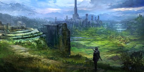 Adventuring in Cyrodiil Feng Zhu, Imperial City, Elder Scrolls Art, City Artwork, Final Fantasy Vii Remake, Landscape Concept, The Elder Scrolls, Matte Painting, Oblivion