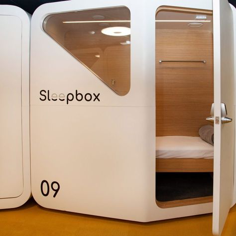 Arch Group installs Sleepbox pods at Dulles International Airport Airport Sleeping Pods, Nap Pod, Sleep Capsule, Sleep Box, Dulles International Airport, Pod Hotels, Sleeping Pods, Capsule Hotel, Office Pods