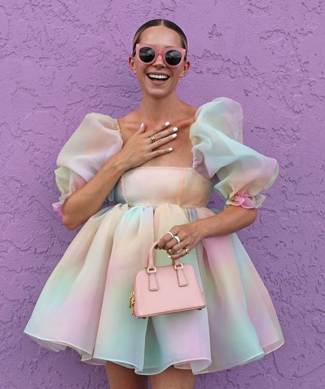 Selkie ™ on Instagram: “Wow, @blaireadiebee in the rainbow puff! It took me a really long time to get this rainbow print elegant and subtle as an opal, it’s…” Prom Event, Mini Party Dress, Puff Dress, Event Dress, Mini Party, Puffed Sleeves Dress, Mini Dress Party, Mode Inspiration, Event Dresses