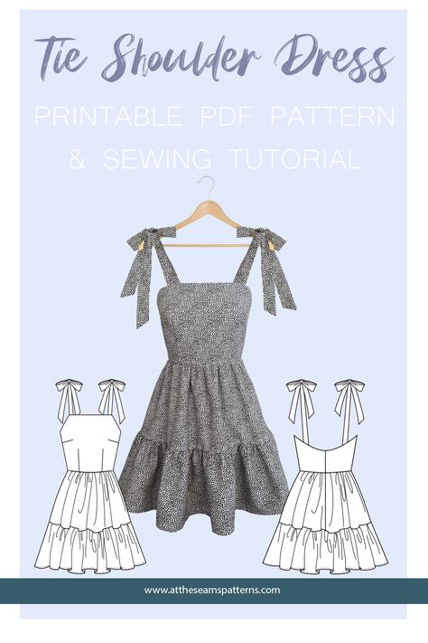 Shoulder Dress Pattern, Paper Dress Patterns, Summer Dress Sewing, Tie Shoulder Dress, Summer Dress Sewing Patterns, Dress Pattern Free, Dress Sewing Patterns Free, Summer Dress Patterns, Dress Patterns Free