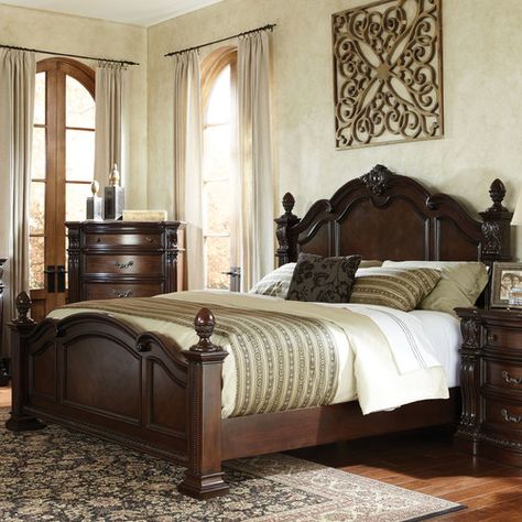 Four Poster Bed Ideas Dark Wood, Solid Wood Poster Bed, Wood 4 Poster Bed Master Suite, North Shore Bedroom Set, Dark Wood 4 Poster Bed, Ashley Bedroom Furniture Sets, Cherry Wood Four Poster Bed, Ashley Furniture Bedroom, Bed Furniture Set