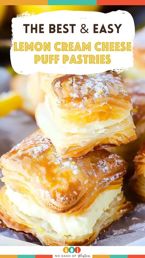 Lemon Cream Cheese Puff Pastries Recipes Using Puff Pastry, Sweet Puff Pastry, Cream Cheese Puffs, Puff Pastry Recipes Dessert, Cream Cheese Puff Pastry, Lemon Cream Cheese Bars, Joy Of Baking, Pastries Recipes Dessert, Cream Cheese Pastry